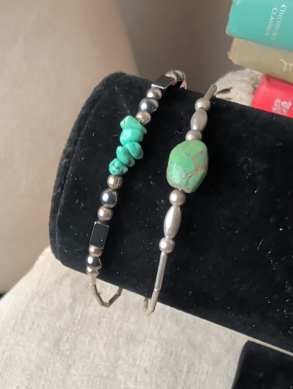Sterling Silver Turquoise Hematite Bracelet Set Southwestern Stack Natural Stone